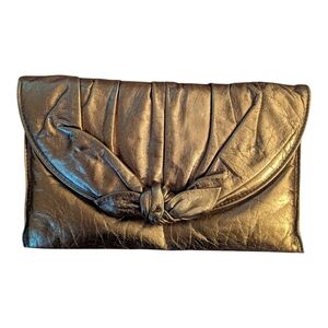 Vintage Rowallan Leather Chic Metallic Clutch with Knot Detail